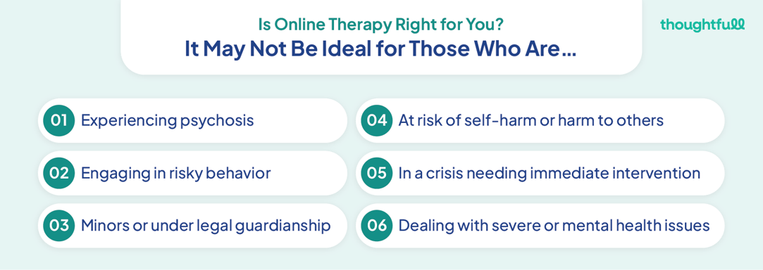 Who should not use an online counselling and therapy platform?